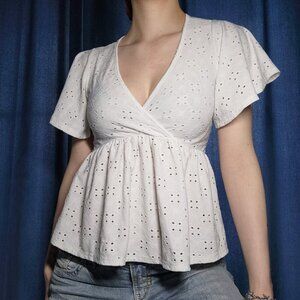 Gaze Apparel white eyelet babydoll top  ✦ white puffy-sleeved wrap top ✦